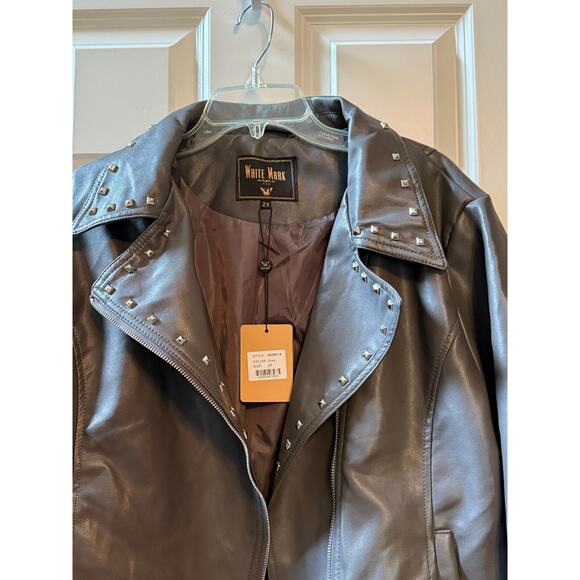 White Mark Gray Faux Leather Women’s Biker Jacket Gray Size 2X NEW With Tags - Picture 4 of 8